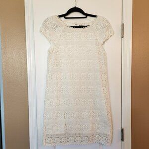 French Connection Winter White Crochet Dress Scoop Neck with Lining Size 8